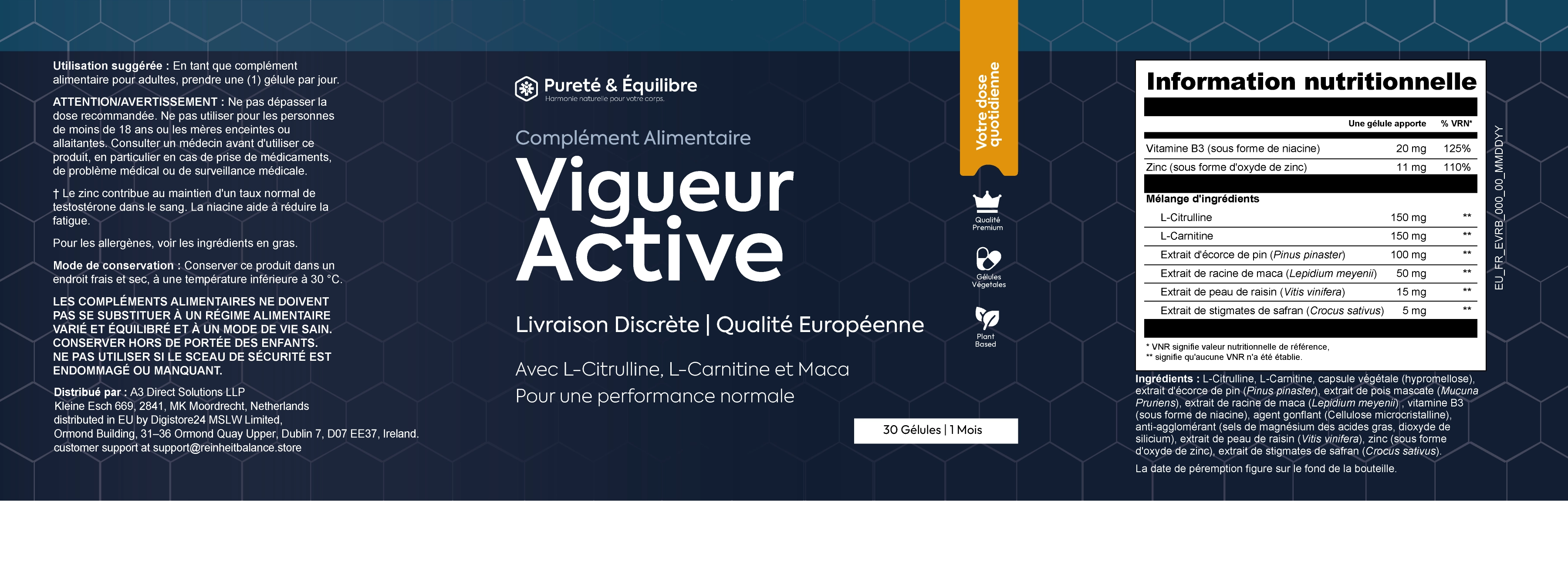 Vigueur Active supplement facts label